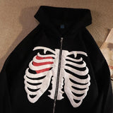 Foesce Autumn and winter new high street retro Y2K skull hoodie male and female couple jacket sweater skull print pullover sweatshirt