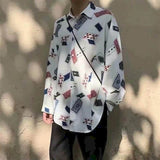 Long Sleeve Shirt Men Women Goth Spring Autumn Korean Harajuku BF Grunge Retro Dark Hip-Hop Couple Shirt Lightning Tactical Top