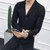 Foesce Brand Clothing Men High Quality Spring Long-Sleeved Shirts/Male V-neck Slim Fit Casual Business Shirts Plus Size S-4XL