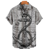 Foesce New Unisex Retro Men's Hawaiian Shirt Plus Size Shirt Sailboat Compass Marine 3d Print Retro Men's Shirt Loose Short Sleeve