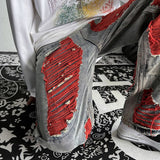 American High Street Men's Jeans Contrast Color Ripped Loose Fashion Denim Pants Hip Hop Male Brand Trousers