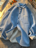 Foesce Japan Thickened Warm  Collar Shirt Trendy Men Autumn Winter Retro Jacket Hong Kong Style Oversize Warm Blouse Top