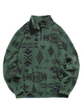 Foesce Hoodie for Men Fuzzy Faux Sherpa Zipper Sweatshirts Ethnic Print Fluffy Streetwear Pullover Fall Winter Turtleneck Hoodies