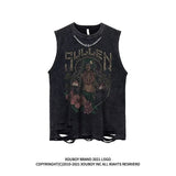 Foesce 5 Designs Men's Vest Gothic Style Crop Top Punk Heavy Metal Cropped Casual Harajuku Demon Black Vintage Washed Summer Streetwear