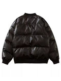 Foesce High Street Embroidered Letter PU Puffer Jacket Men Women Y2k Hip Hop Baseball Parkas Winter Thick Padded Coat Warm College Tops