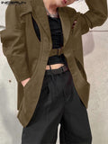 Men Blazer Solid Color Lapel Long Sleeve Streetwear One Button Fashion Casual Suits Hollow Out Irregular Coats Men