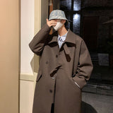 Winter Black Brown Woolen Coat Men Warm Fashion Casual Long Woolen Coat Men Korean Loose Oversized Trench Coat Mens Overcoat