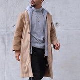 Fashion Long Sleeve Hooded Coat Autumn Winter Mens Casual Solid Color Patchwork Woolen Coat Men Loose Single Breasted Coats