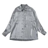 New Men's Shirt Ice Silk Satin Glossy Men's Long-sleeved Abstinence System Pure Color Satin Shirt Ins All-match