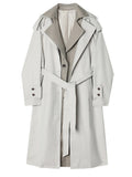 Women Gray Color-block Big Size Trench New Lapel Long Sleeve Loose Fit Windbreaker Fashion Tide Spring Autumn