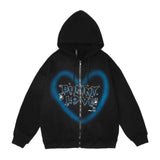 Y2k Zip Up Hoodie Women Hip Hop Heart Graffiti Letter Print Hooded Sweatshirts Female Harajuku Goth Punk Jacket Coats Streetwear