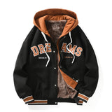 Stitching Hooded Baseball Uniform Men's Jacket Quality Hip-hop Retro Student Fashion Embroidery Loose Casual Couple Jacket