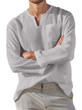 Foesce -Men's Cotton Linen T Shirt Long Sleeve Hippie Casual Beach Vintage V-Neck Loose Pullover Tops Mens Tees Streetwear