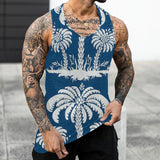 Foesce Men's Hawaii Palm Tree Printed Sleeveless Tee Tank Tops Summer Casual Beach Vest O Neck Shirt Men Gym Clothing Bodybuilding
