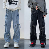 Foesce -New Men Jeans Wide Leg Denim Cargo jean pants Gothic Straight Baggy hip hop Streetwear Skateboard Neutral denim Trousers