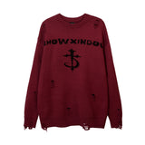 Foesce Harajuku Priest Salvation Printed Knitwears Women Streetwear Hip Hop Destroyed Hole Ripped Pullovers Jumper Oversized Men