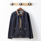 Men Fashion Black Denim Jacket Tough American Retro Hunting Jacket Denim Corduroy Stitching Denim Loose Jacket Trendy Men