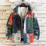Foesce New Winter Cashew Printed Cotton-padded Coat Men Thicken Jackets Fashion Street Thick Hooded Outerwear High Quality Clothes Male