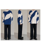 Autumn and Winter O-Neck Knit Sweater for Men Cow Patchwork Pullover Men Loose Casual Harajuku New Mens Oversized Sweater