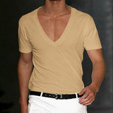Man T Shirt Summer White T Shirts Hipster T-shirts Low Cut V Neck Comfortable Tee Shirt Tops Men's Short Sleeve Casual Pullover