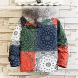 Foesce New Winter Cashew Printed Cotton-padded Coat Men Thicken Jackets Fashion Street Thick Hooded Outerwear High Quality Clothes Male