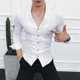 Foesce Brand Clothing Men High Quality Spring Long-Sleeved Shirts/Male V-neck Slim Fit Casual Business Shirts Plus Size S-4XL