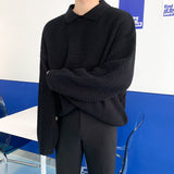 Foesce New Waffle Sweaters for Men Solid Color Lapel Loose Winter Bottoming Sweater Korean Fashion Harajuku Japanese Pullover Men