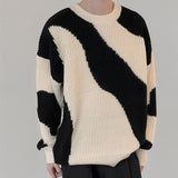 Male Fashion Patchwork Color O-Neck Sweater Loose Trend Long Sleeve All-match Versatile Casual Jumper Pullover Men Knitted Tops