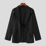 Men Blazer Solid Color Lapel Long Sleeve Streetwear One Button Fashion Casual Suits Hollow Out Irregular Coats Men