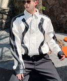 Stitching Lapel Men Coat Off Shoulder Short New Fashion Turn-down Collar Zipper Long Sleeve Male Jacket