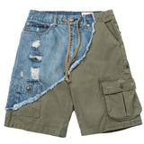 Men's Hi Street Denim Patchwork Shorts Summer Multi Pockets Cargo Jean Shorts for Male