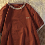 Japanese Vintage Shirt Fake Two-piece Short-sleeved T-shirt Women's Summer Loose Korean Trend Harajuku Bf Letter Embroidery Top