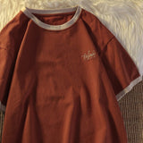 Japanese Vintage Shirt Fake Two-piece Short-sleeved T-shirt Women's Summer Loose Korean Trend Harajuku Bf Letter Embroidery Top