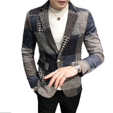 Men's Suit Jacket Winter New Slim Fashion Plaid Casual Business Casual British Style Dress Wool Warm Blazers Coat Groom