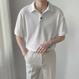 Foesce Summer New Men Clothing Short Sleeve Polo Shirt Trendy Casual Solid Color Lapel Button Up Designer Shirt Men T-shirt