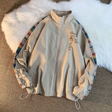 Foesce Preppy stitching techwear jacket men's designer vintage zipper coat spring autumn Hong Kong style cartoon print bomber jacket