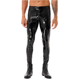 Mens Male Leggings Motorcycling Party Tights Pants Patent Leather Motobiker Skinny Pants Two-way Zipper Crotch Trousers Clubwear