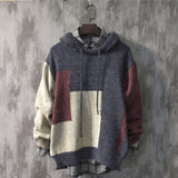 Autumn wear /men's witner fashion color block patchwork sweater loose fitknitted tops male hooded new