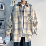 Foesce Men's Plaid Long Sleeve Shirts Art Style Autumn Korean Shirt Woman Fashion Trend Casual Oversize Shirt Quality Clothing New