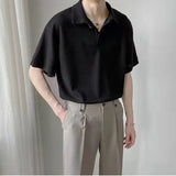 Foesce Summer New Men Clothing Short Sleeve Polo Shirt Trendy Casual Solid Color Lapel Button Up Designer Shirt Men T-shirt