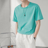 Korean Advanced Pure Cotton Solid Color Short Sleeve Retro T Shirt for Men Summer Trend Casual All-match T-Shirt Men