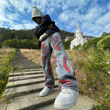 Y2K Fashion Ripped Jeans Men Spring Summer Streetwear Trend Loose Straight Denim Trousers Mens Leisure Patchwork Jean Pant