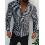 Casual Long Sleeve Buttoned Turn-down Collar Men's Shirt Striped Printed Slim Shirts Spring Fashion Men Clothes Streetwear