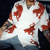 Street Retro All-match Short-sleeved Shirt Top Men's American Style Hiphop Personality Black Panther Print Loose Casual
