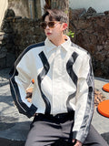 Stitching Lapel Men Coat Off Shoulder Short New Fashion Turn-down Collar Zipper Long Sleeve Male Jacket