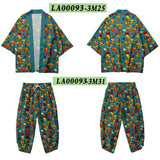 2PCS Men Print Mushroom Robe Sets Summer Rayon Pajamas Suit Cardigan Kimono Lagre Size Sleepwear Pant Casual Home Clothes