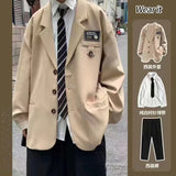 Men's Streetwear Suit Jackets Casual Fashion Single Western-style Clothes Blazers Khaki/black Color Coats Plus Size S-3XL