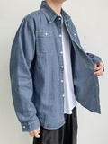 Spring New Button Pockets Men's Blue Denim Shirt Husband Fashion Long Sleeve Solid Cotton Slim Casual Shirts for Men