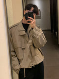 Foesce Men's Coat New Autumn Korean Loose Fashion Turn-down Collar Jacket Solid Color Pocket Temperament