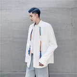 Spring Korean Fashion White Shirt Men Long Sleeve Woven Belt Casual Solid Color Shirt for Men Design Drape Loose White Shirt